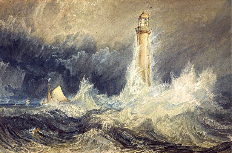 Bell Rock Lighthouse. Das von William Turner geschaffene Bild des Leuchtturms findet sich auch als Illustration in dem von Robert Stevenson verfassten Buch „An Account of the Bell Rock Light-House“ (1824). Darin liefert Stevenson nicht nur viele Details zum Bau von Bell Rock, sondern weiß auch einiges aus der Seefahrtsgeschichte zu berichten – was annehmen lässt, dass er eine ähnliche erzählerische Ader hatte wie sein Enkel Robert Louis.