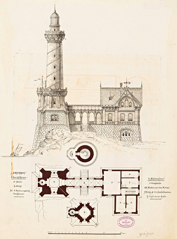 Entwurf eines Leuchtturms (1881). Quelle: Technische Universität Berlin, Architekturmuseum