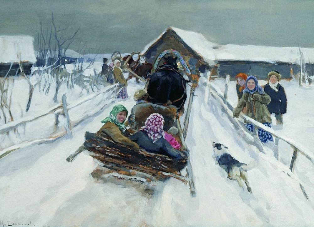 Aleksej S. Stepanov (1858–1923): Schlittenfahrt zu Masleniza. 1910.