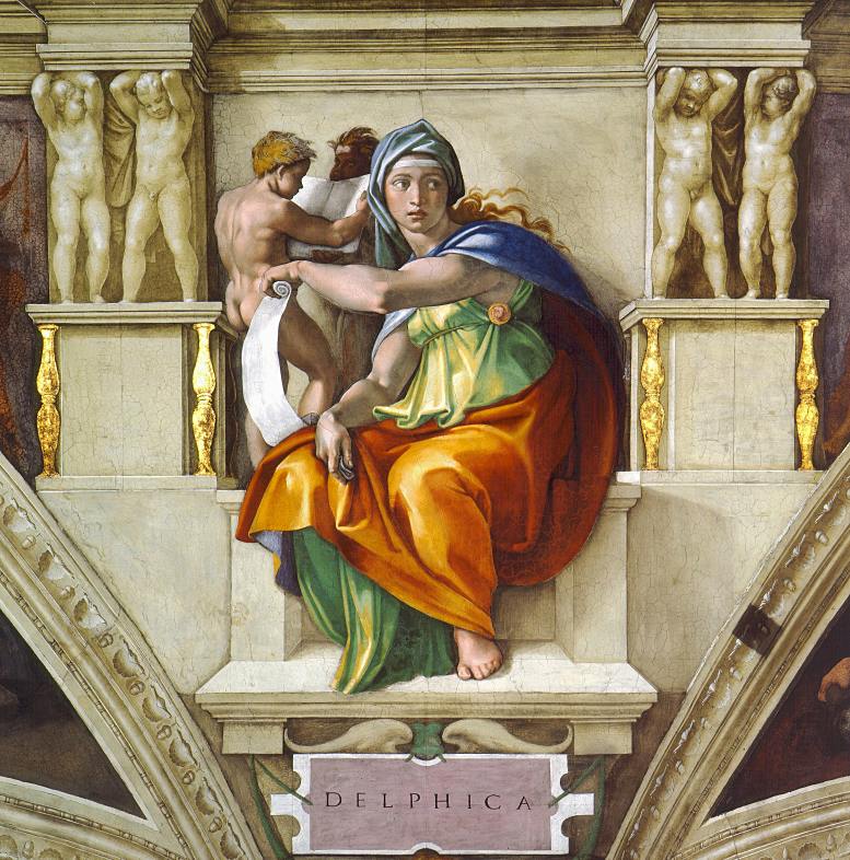 Michelangelo: Die „Delphische Sibylle“. Deckenfresko in der Sixtinischen Kapelle. Foto Wikimedia Commons