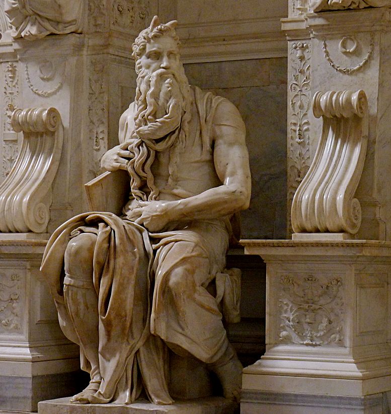 Michelangelo: Moses. Statue am Grabmal für Papst Julius II. in der Kirche San Pietro in Vincoli in Rom. Foto: Jörg Bittner Unna/Wikimedia Creative Commons