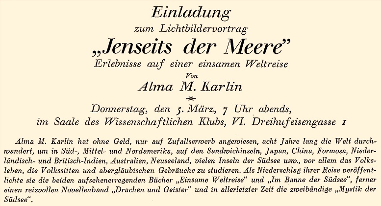 Vortragsankündigung in der Wiener Zeitschrift „Die Österreicherin“, 1. März 1931