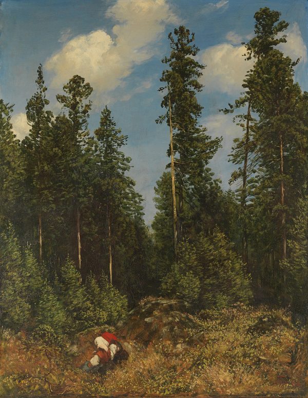 Hans Thoma: Schwarzwaldtannen (auch: Wald mit Beerenleserinnen), 1884. Wikimedia Commons.