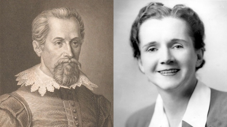 Links: Johannes Kepler (Stahlstich von Karl Barth, Rijksmuseum Amsterdam). Rechts: Rachel Carson (Foto, um 1940, Wikimedia Commons)