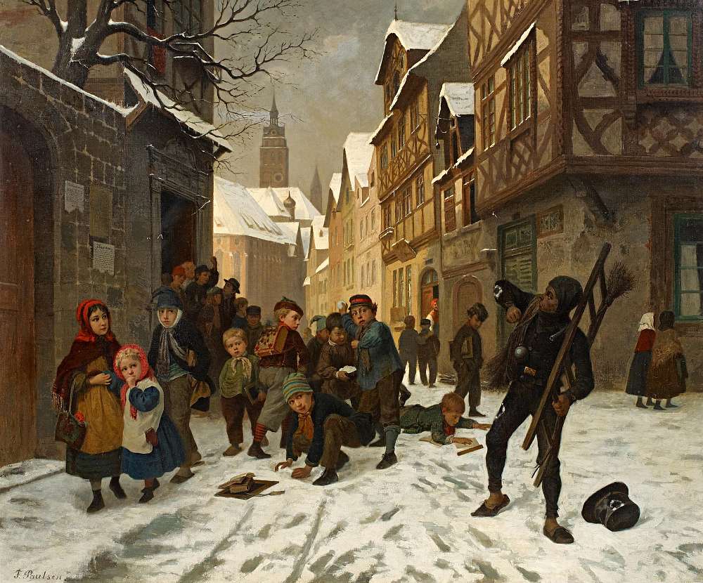 Fritz Paulsen: Der geschneeballte Schornsteinfeger, 1867 (Wikimedia Commons)