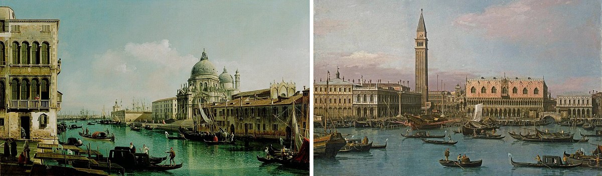 Zwei Mal Venedig: links gemalt von Bellotto, rechts von Canaletto