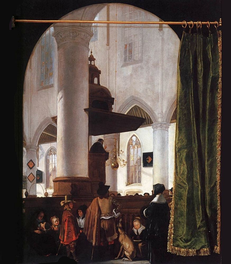 Emanuel de Witte: Predigt in der Oude Kerk in Delft. Um 1650 (Wikimedia)