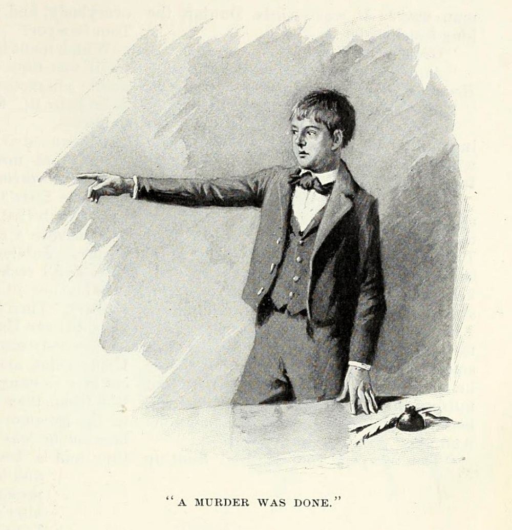 Tom Sawyer bei seiner Beweisführung. Illustration von Arthur Burdett Frost. Harperʼs New Monthly Magazine, September 1896, S. 533