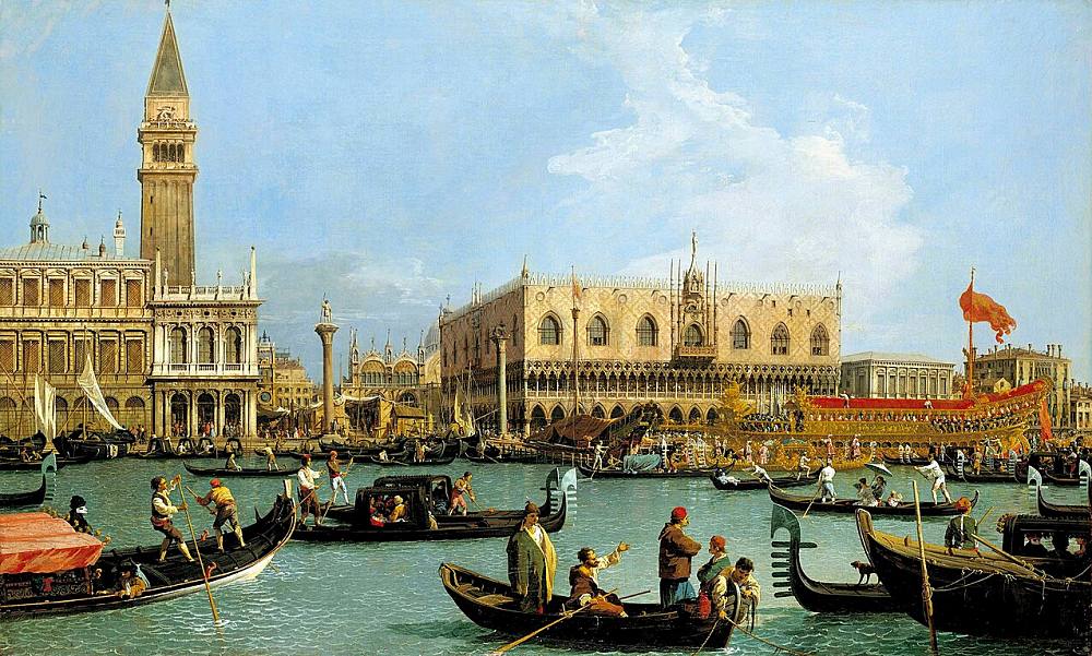 Canaletto: Venedig. Der Bacino di San Marco am Himmelfahrtstag. Um 1734 (Wikimedia Commons)