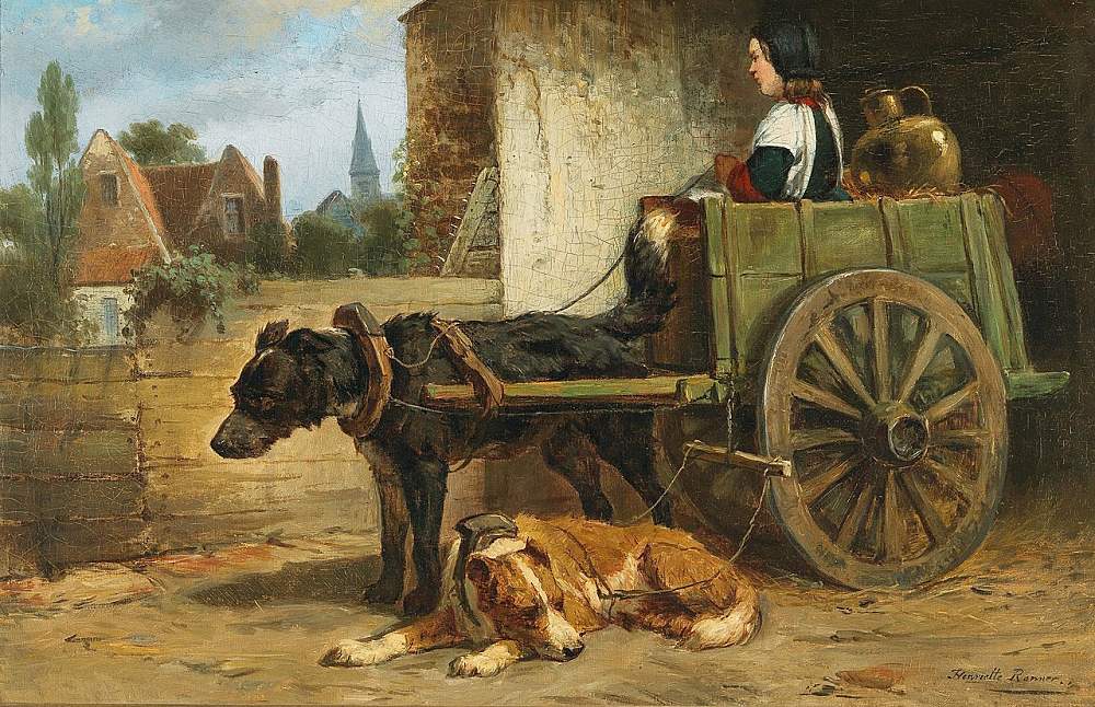 Henriëtte Ronner-Knip: Das kleine Fuhrwerk. Um 1900 (Wikimedia)