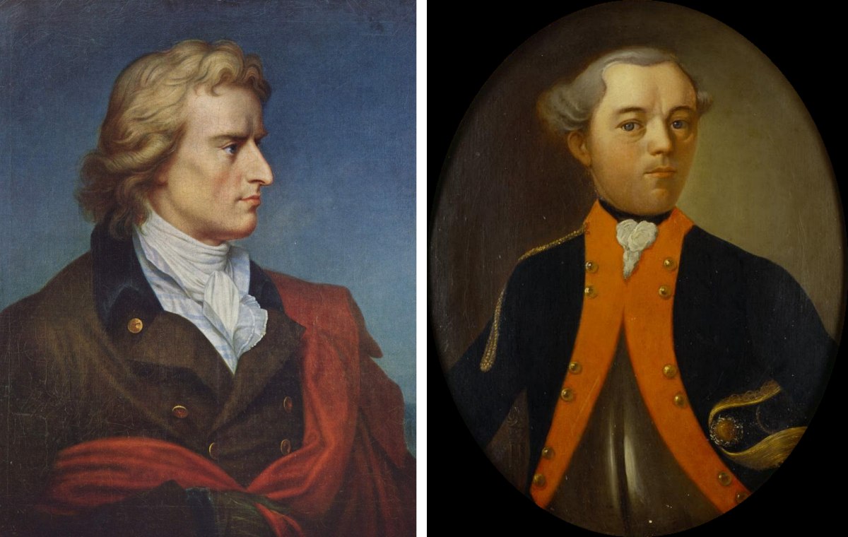 Links: Gerhard von Kügelgen: Porträt Friedrich Schiller. Rechts: Unbekannter Maler: Porträt Johann Caspar Schiller